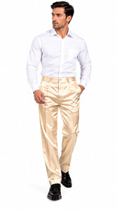 Mens Shiny Stretch Pants Solid Color Slim Fit Sateen Flashy Metallic Slacks in Color "Champagne"