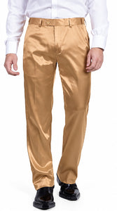 Mens Shiny Stretch Pants Solid Color Slim Fit Sateen Flashy Metallic Slacks in Color "Tan"