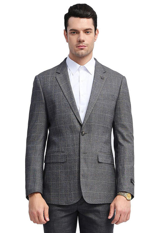 " Charcoal Grey Tazio Men's Slim-Fit Plaid Sport Coat with 2-Button Windowpane " - USA Men's Outlet