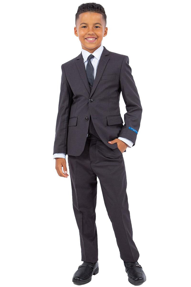 Charcoal Grey Vested Boys' Wedding Suit - Perry Ellis - USA Men's Outlet