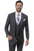 "Charcoal Grey Vested Suit - EJ Samuel Modern 2-Button w/ Peak Lapel & Double-Breasted Vest" - USA Men's Outlet