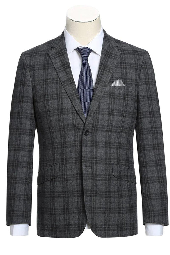 "Charcoal Grey Windowpane Renoir Slim-Fit 2-Button 2-Piece Suit" - USA Men's Outlet