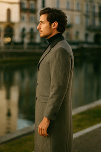 Herringbone Wool & Cashmere Chesterfield Overcoat – 1920s Full Length