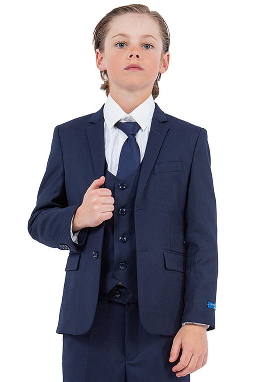 "Chic Navy Blue Vested Boy's Wedding Suit by Perry Ellis" - USA Men's Outlet