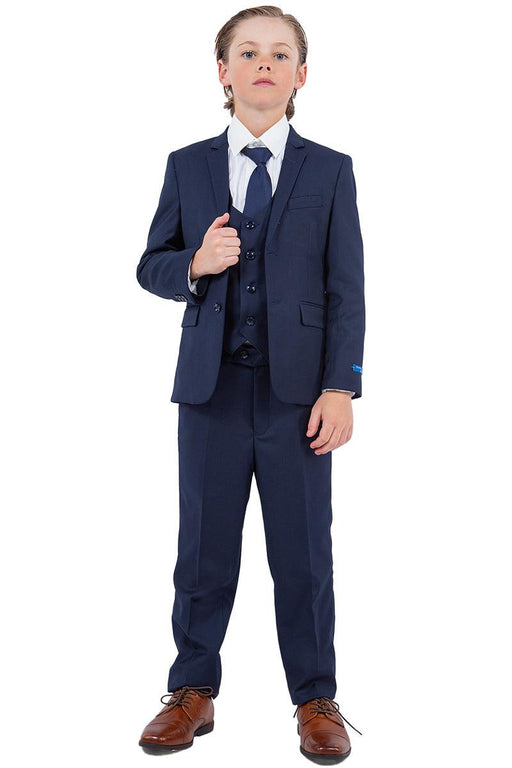 "Chic Navy Blue Vested Boy's Wedding Suit by Perry Ellis" - USA Men's Outlet