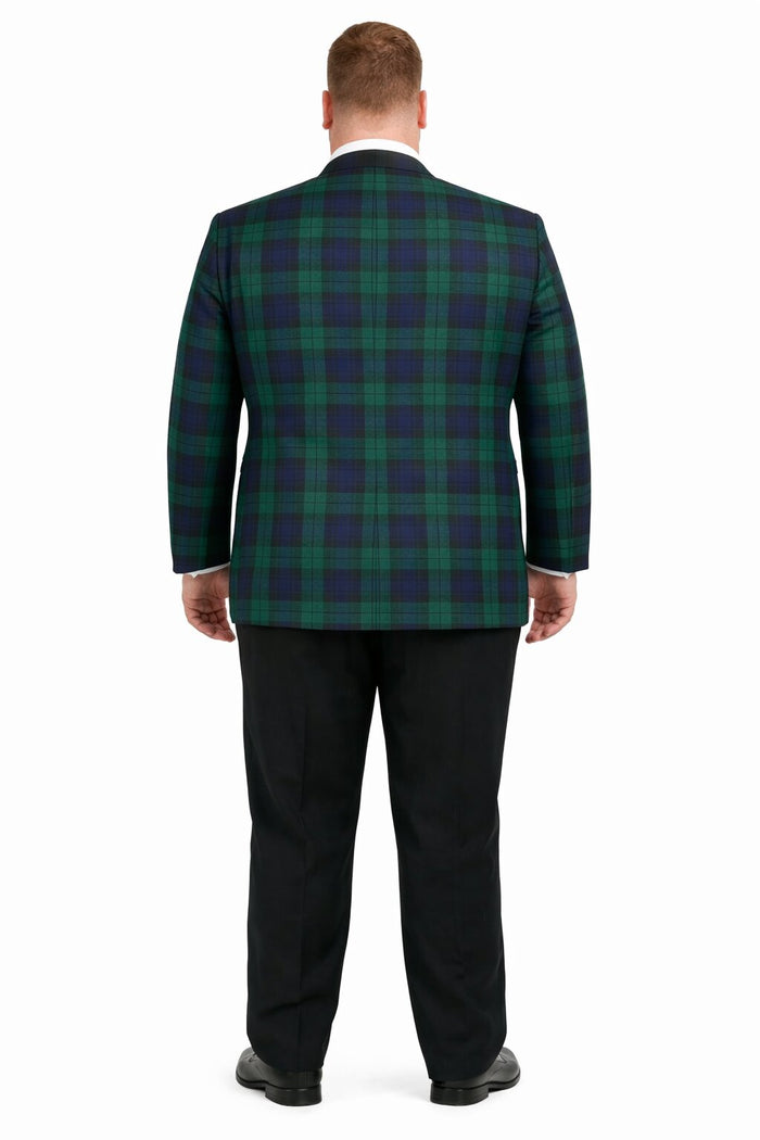 Big and Tall Holiday Jackets - Christmas Tartan Plaid Sport Jacket For Big Man in Color Green and Blue Tartan Scottish Pattern