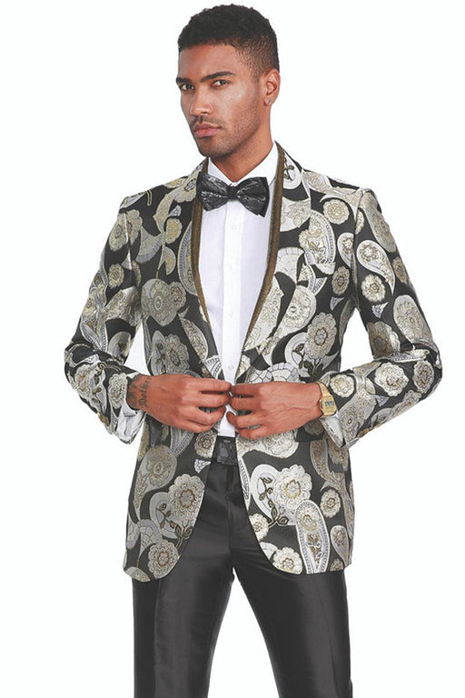 Class

Men’s Silver & Black Empire Class Tuxedo Brocade Dinner Jacket - USA Men's Outlet