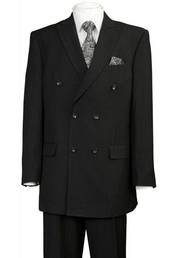 "Classic Black Pinstripe Suit by Fortino Landi - Double Breasted, Peak Lapel" - USA Men's Outlet