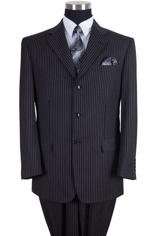 Classic Black Pinstripe Suit by Fortino Landi - Mens 3 Button Banker Fit - USA Men's Outlet