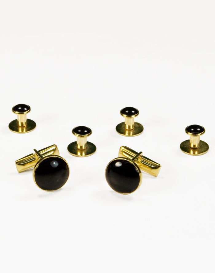 Basic Black with Gold Trim Studs and Cufflinks Set