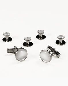 Basic White with Silver Trim Studs and Cufflinks Set