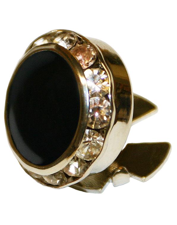 Black Enamel & Rhinestones with Gold Trim Button Cover