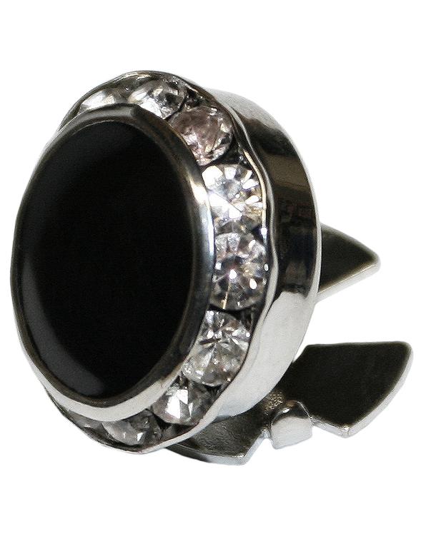 Black Enamel & Rhinestones with Silver Trim Button Cover