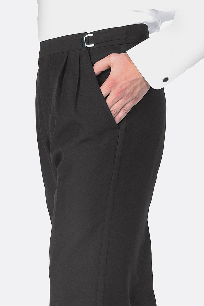 "Jonathan" Black Wool Non Pleated Tuxedo Pants