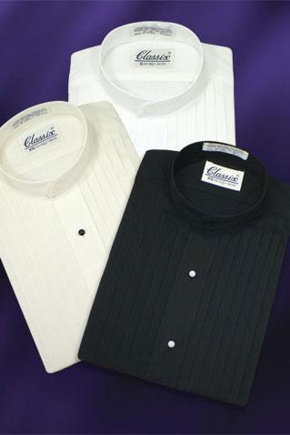 "Manny" Black Pleated Mandarin Tuxedo Shirt