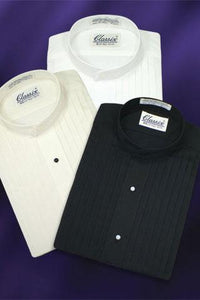 "Manny" Black Pleated Mandarin Tuxedo Shirt