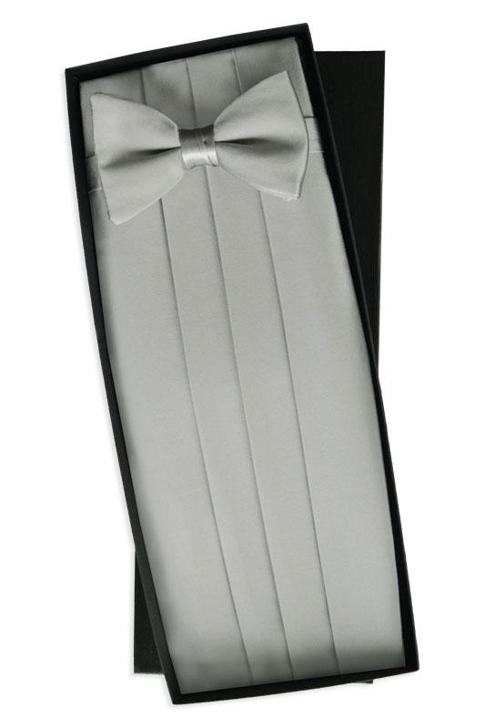 Silver Silk Cummerbund & Bow Tie Set