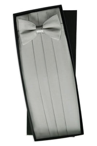 Silver Silk Cummerbund & Bow Tie Set