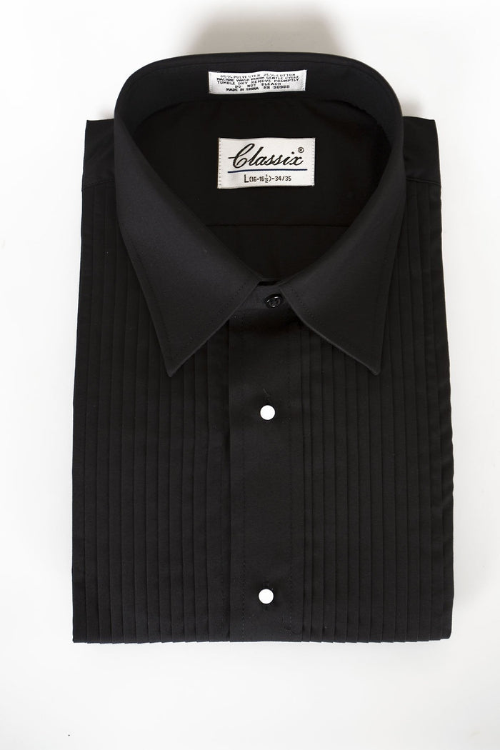 "Simon" Black Pleated Laydown Tuxedo Shirt