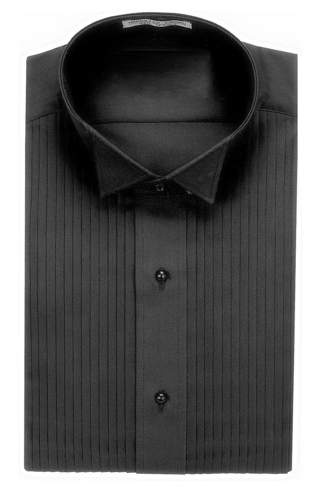 "Thadeus" Black Pleated Wingtip Tuxedo Shirt