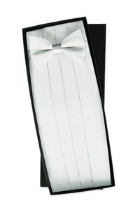 White Silk Cummerbund & Bow Tie Set