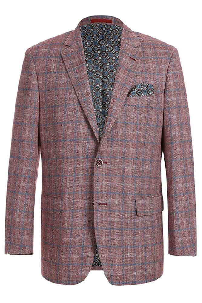 Classic Fit Burgundy Red Windowpane Blazer by Renoir: Beauty & Sophistication - USA Men's Outlet