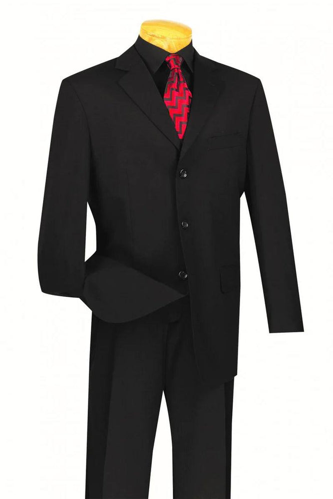 Classic Fortino Landi 3-Btn Regular Fit Black Suit - USA Men's Outlet