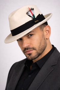 Gangster 100% Austrailian Wool Crushable Mens Fedora Hat - Removable Feather Gangster White/Black Mens Fedora Hat