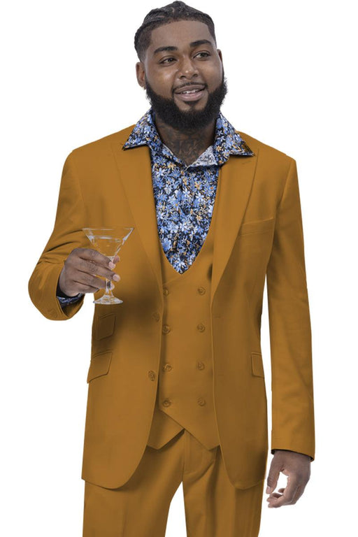 "Classic Gold Peak Lapel Two-Button Suit by EJ Samuel" - USA Men's Outlet