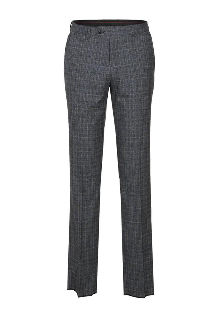 Classic Men's English Laundry Light Grey Windowpane Plaid Slim Fit Double Breasted Suit - Elegant Mensattire