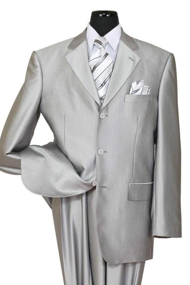 Classic Silver Grey Sharkskin Suit: Fortino Landi Men's 3-Button Fit - USA Men's Outlet