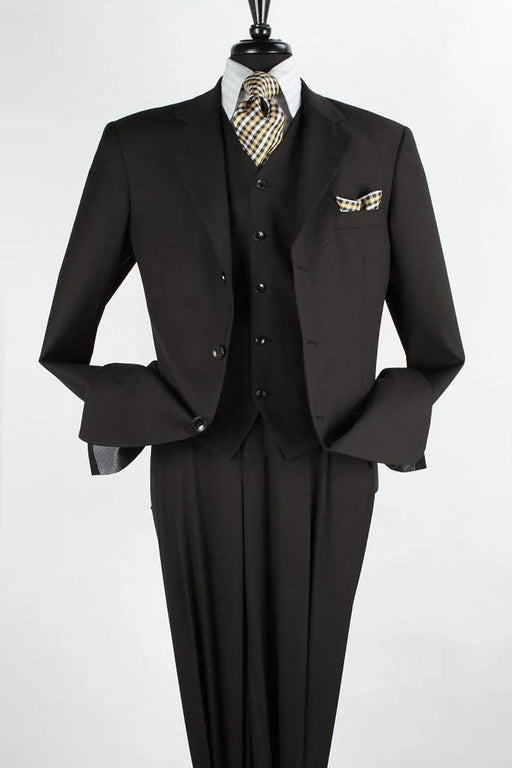 Classic Vested Pant Suit by Apollo King - Men's 3 Button, Single Pleat Black - USA Men's Outlet