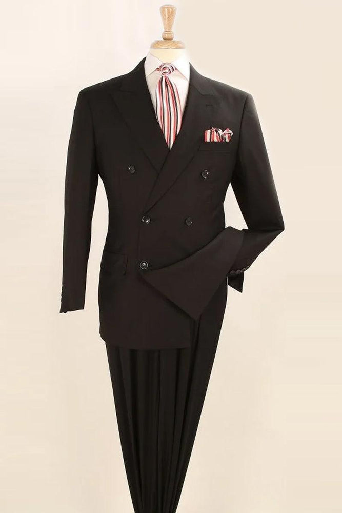 Classic Wool Blend Double-Breasted Suit by Apollo King - Black - USA Men's Outlet