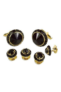 Black Crystal Black Rhinestones Border Studs and Cufflinks Set