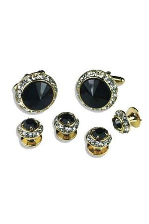 Black Crystal Rhinestones Border Studs and Cufflinks Set