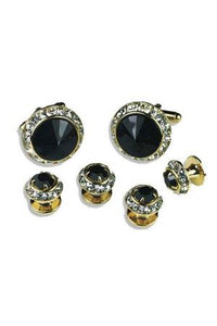 Black Crystal Rhinestones Border Studs and Cufflinks Set