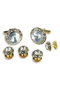 Clear Crystal Rhinestones Border Studs and Cufflinks Set