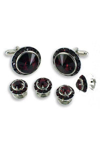 Dark Ruby Crystal Rhinestones Border Studs and Cufflinks Set