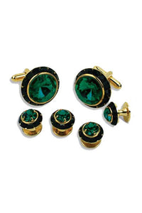 Emerald Crystal Black Rhinestones Border Studs and Cufflinks Set