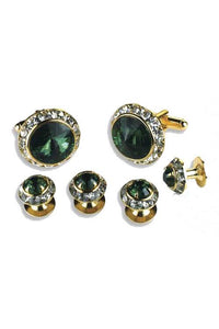 Emerald Crystal Rhinestones Border Studs and Cufflinks Set