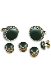 Hunter Enamel Rhinestones Border Studs and Cufflinks Set