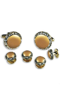 Irish Cream Enamel Rhinestones Border Studs and Cufflinks Set