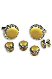 Lemon Enamel Rhinestones Border Studs and Cufflinks Set