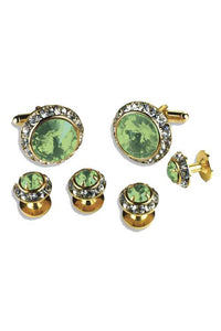 Light Green Crystal Rhinestones Border Studs and Cufflinks Set