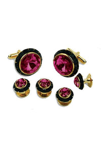 Light Pink Crystal Black Rhinestones Border Studs and Cufflinks Set