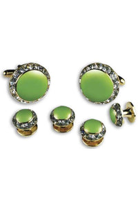 Lime Enamel Rhinestones Border Studs and Cufflinks Set