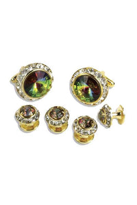 Mardi Gras Crystal Rhinestones Border Studs and Cufflinks Set