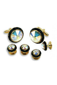 Prism Crystal Black Rhinestones Border Studs and Cufflinks Set