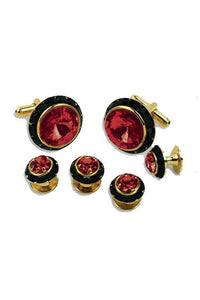 Ruby Crystal Black Rhinestones Border Studs and Cufflinks Set