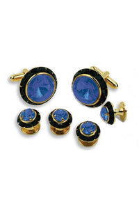 Sapphire Crystal Black Rhinestones Border Studs and Cufflinks Set